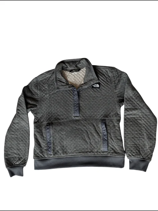 The North Face Girls Gray Snap-T Quilted Pullover Sweatshirt - Picture 3 of 7